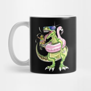 Summersaurus  Dinosaur Vacation Flamingo Pool Float and icecream Mug